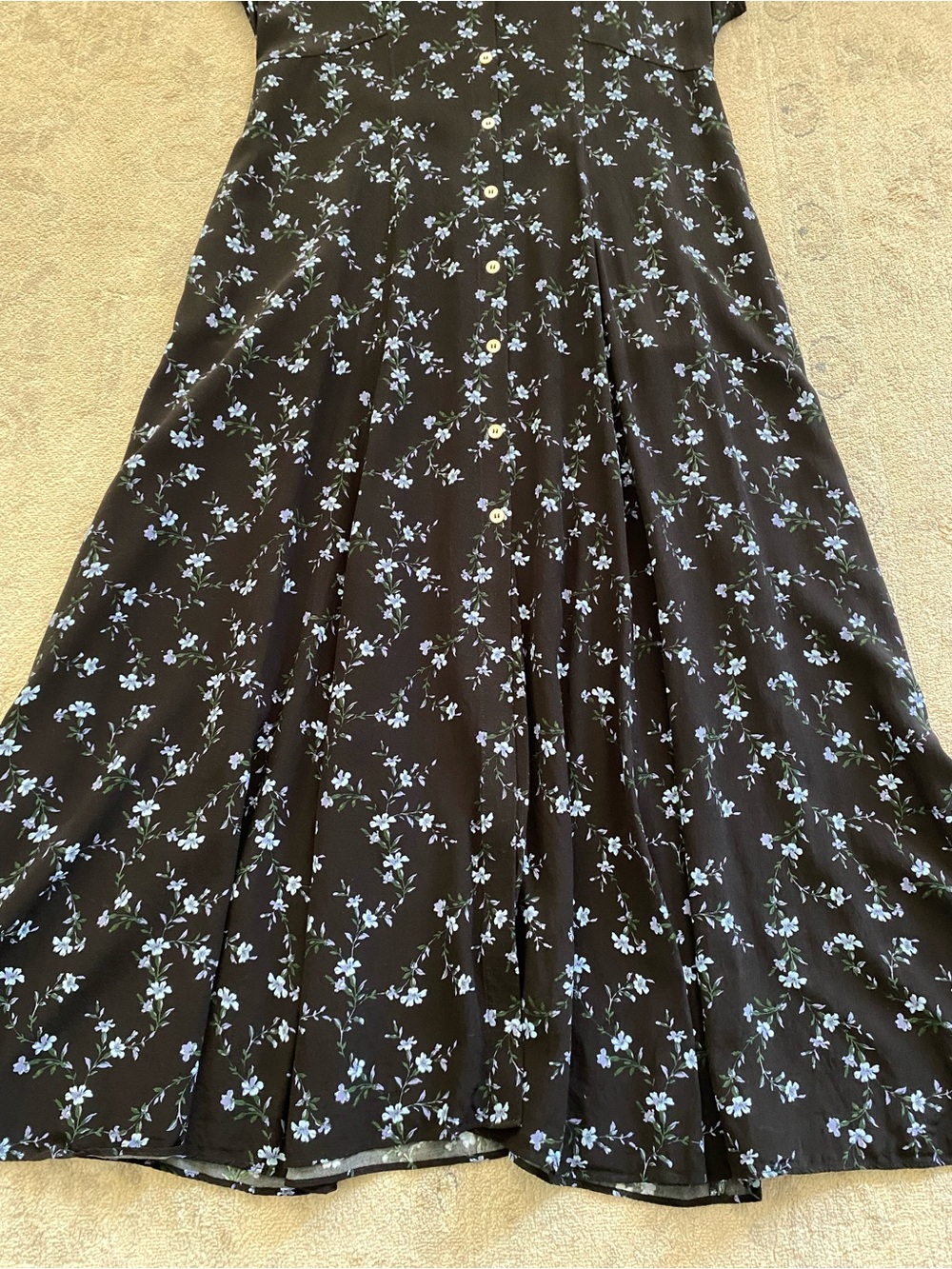 & Other Stories Paris Atelier Floral Maxi Dress 10 Black Blue Button Collar - Picture 3 of 16